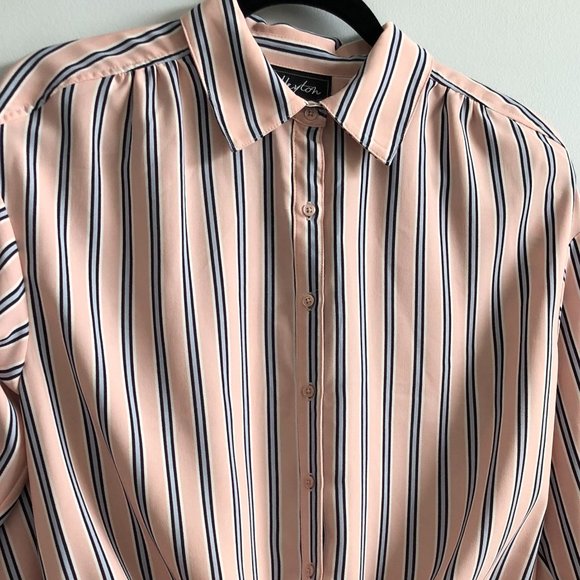 HEYTON Pink/Blue Striped Tie-Front Blouse - Picture 4 of 7